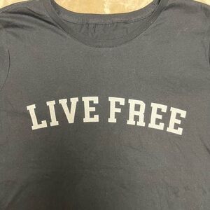 Live Free Graphic Tee – Black Minimalist Statement Shirt, Size L